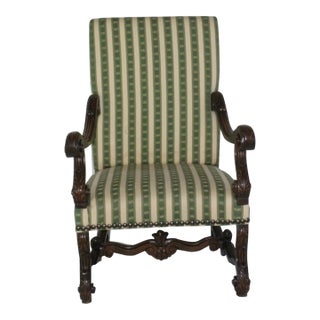 Antique Walnut French Louis XIII Os De Mouton Style Throne Chair, Circa 19th Century For Sale