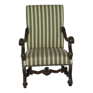 Antique Walnut French Louis XIII Os De Mouton Style Throne Chair, Circa 19th Century