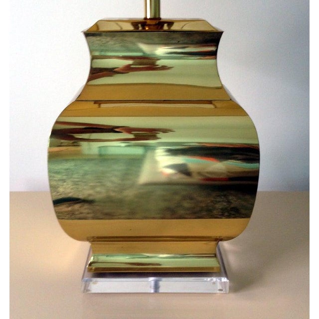 Hollywood Regency Pair Large Modern geometrical urn shape Brass Lamps For Sale - Image 3 of 6