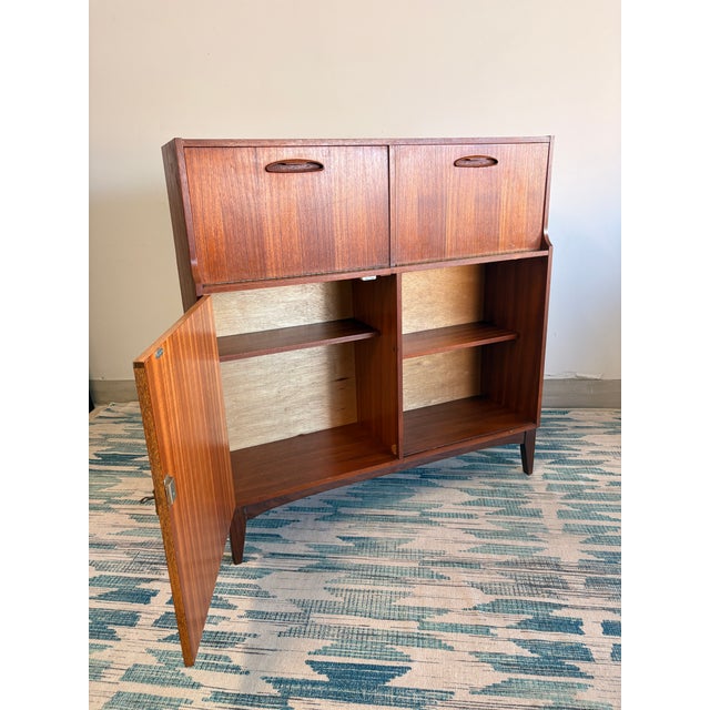 Brown Authentic Vintage British Mid-Century Teak Drop-Front Cabinet Bar Inspired by G Plan For Sale - Image 8 of 13