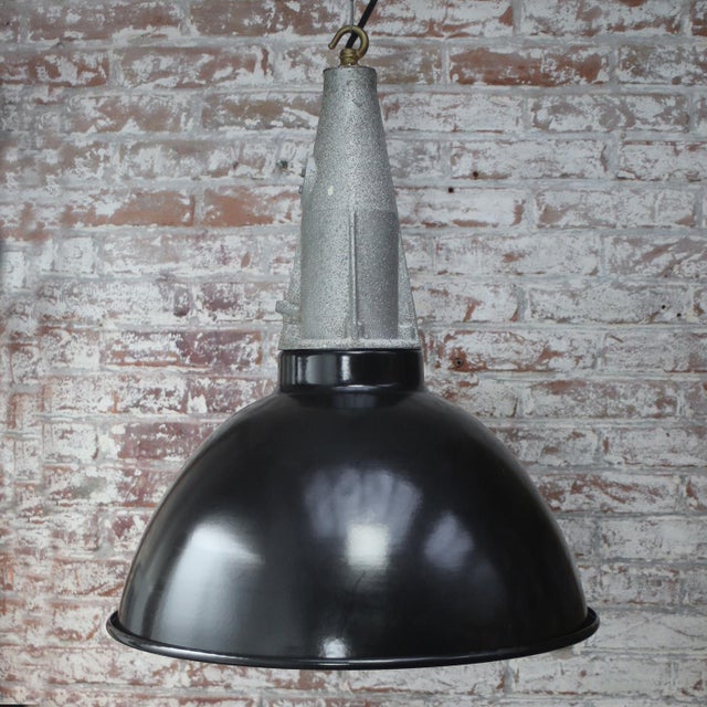 Industrial Vintage Industrial Black Enamel Cast Pendant Light For Sale - Image 3 of 4