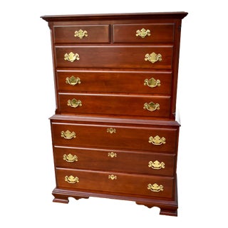 Vintage Colonial Furniture Co. Solid Cherry Eight Drawer Chest on Chest For Sale
