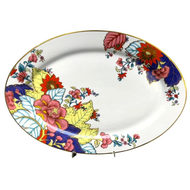 Traditional Late 20th Century Imperial Leaf Tobacco Leaf Oval Serving Platter China Floral Gold Trim For Sale - Image 3 of 4