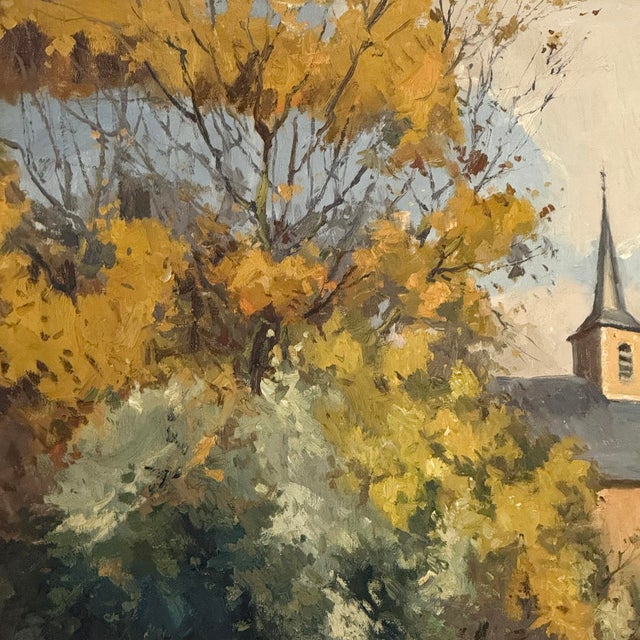 Antique Framed Oil Painting on Canvas by Victor Fermans 'Autumn Village Scene' For Sale - Image 12 of 16