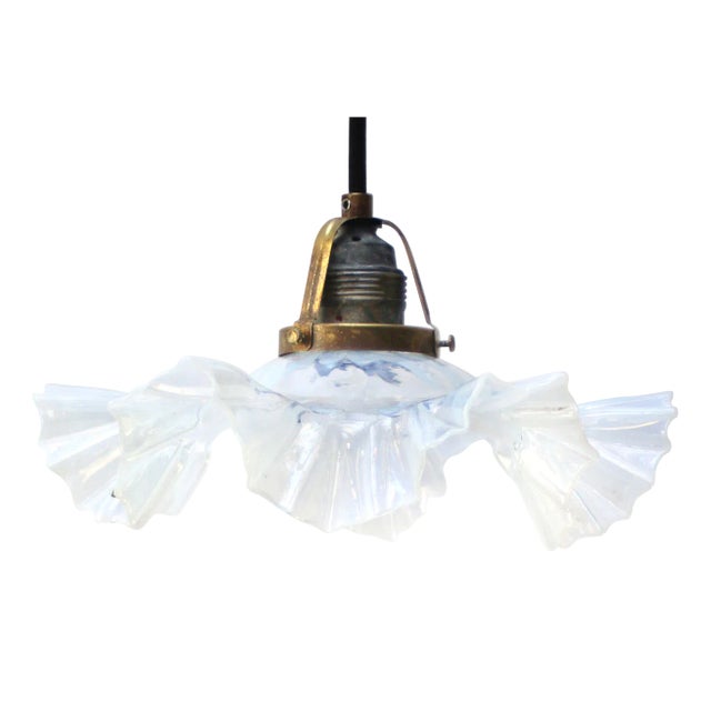 Art Nouveau French Pearl Blue Glass Pendant Light, 1920s For Sale