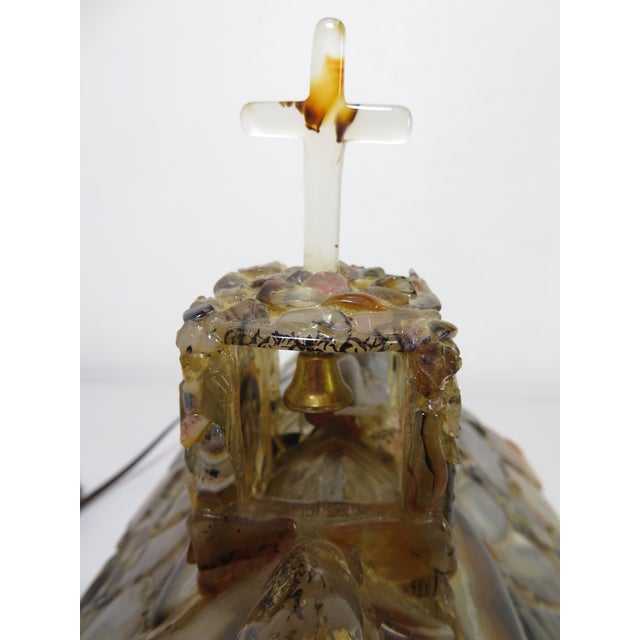 Handmade Sliced Agate ~ Stone Church Art Sculpture ~ Lamp & Music Box ~ Vintage Wedding Chapel Diorama For Sale - Image 11 of 18