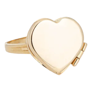 Mid 20th Century 14k Yellow Gold Heart Picture Locket Ring Size 7