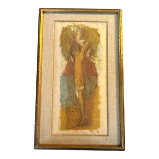 1950’s Original Folk Art Christ Watercolor / Ink Drawing For Sale