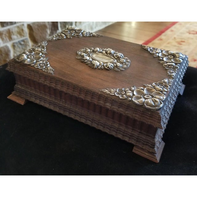 Art Nouveau Antique Sterling Silver Mounted Jacaranda Box For Sale - Image 3 of 9