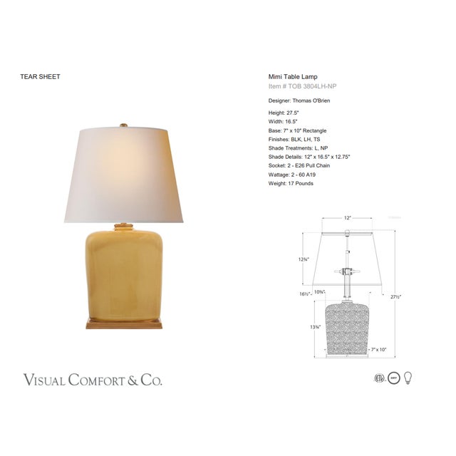 Thomas O'Brien by Visual Comfort Signature Mimi Table Lamp in Light Honey with Natural Paper Shade Designer: Thomas...
