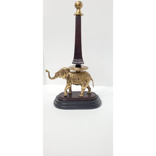 Vintage Brass Elephant Sculpture With Finial 20.5" Safari Luxe Animal Decor Hollywood Regency & Colonial Revival Accent For Sale - Image 9 of 11