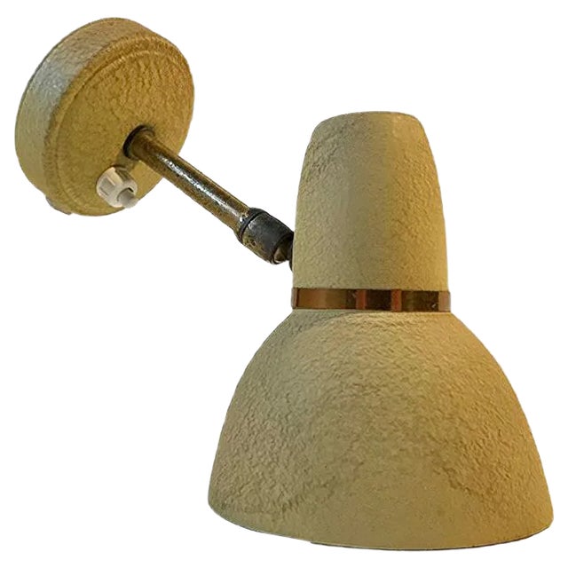 Scandinavian Pastel Yellow Wall Lamp in Brass & Aluminium, 1950s For Sale