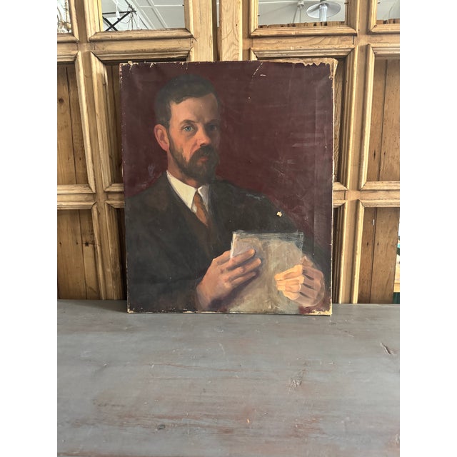 Vintage Portrait Painting by Frank Tolles Chamberlin – Oil on Canvas – Bearded Gentleman Holding Book For Sale - Image 9 of 11