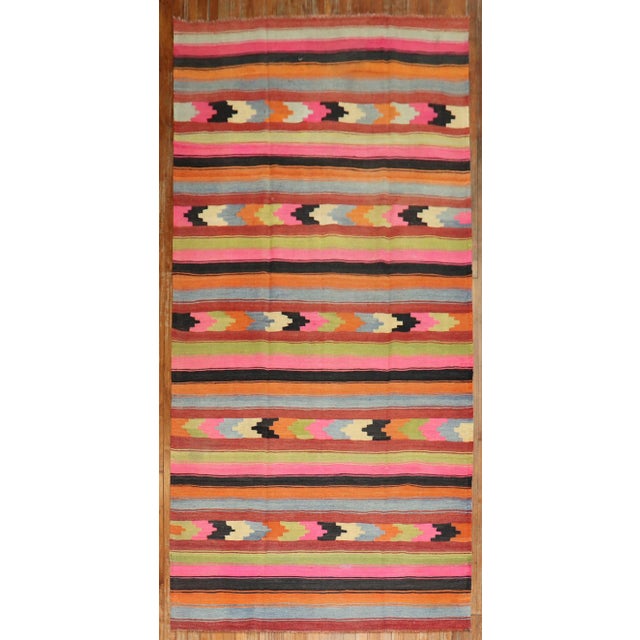 Orange Bright Vintage Kilim Wide Runner - 4'10" x 10'6" For Sale - Image 8 of 8