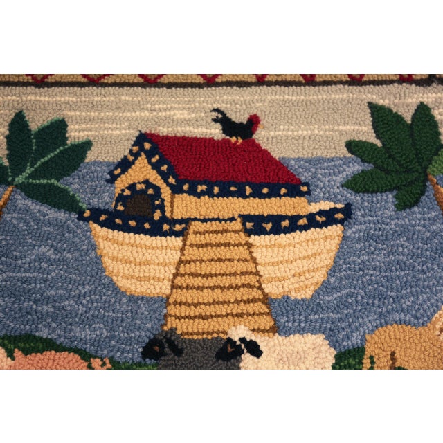 Antique American Folklore Hooked Rug Depicting Noah’s Ark and Animals, Country of origin: America, Circa date: 1920 Size:...