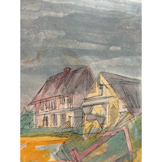 Printmaking Materials Mid 20th Century Colorful Lithograph of a Village in Normandy For Sale - Image 7 of 10