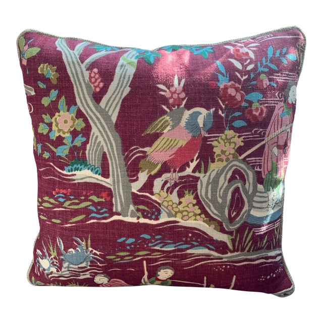 Chinoiserie Schumacher Yangtze River Burgundy Print Throw Pillow | Chairish