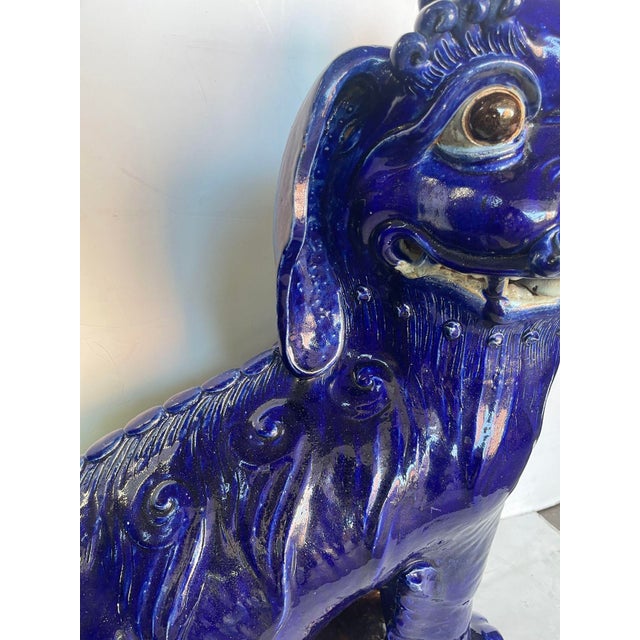 19thC. Oversized Chinese Cobalt Blue Glazed Earthenware Models of Mythical Beast For Sale In Los Angeles - Image 6 of 12