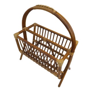 Vintage Bamboo Rattan Magazine Rack For Sale