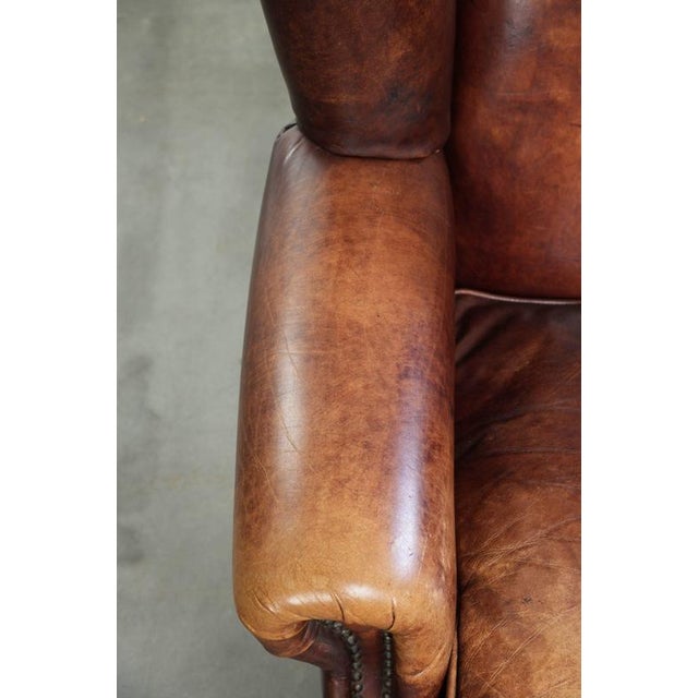 Animal Skin Vintage English Cowhide Wing Armchair For Sale - Image 7 of 13