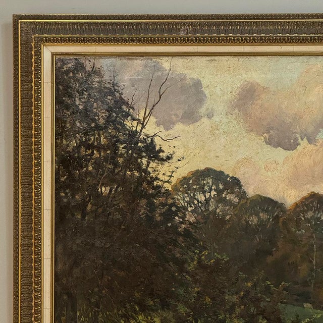 Wood Framed Oil Painting on Canvas by Léon Dardenne (1865–1912), 'Pastoral Landscape With Shepherd and Grazing Cattle' Dated 1897 For Sale - Image 7 of 17