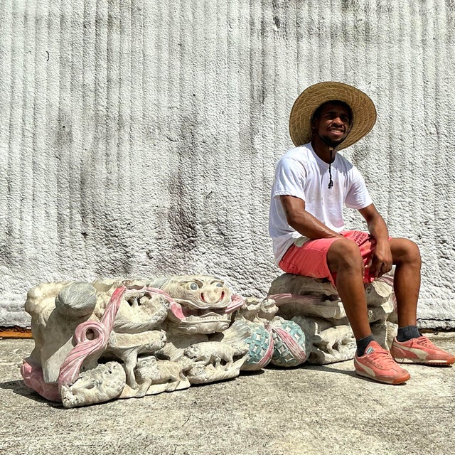 Late 20th Century Vintage Asian Hand Carved Foo Dogs - a Pair For Sale - Image 5 of 7