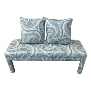 Early 21st Century Fully Upholstered Postmodern Bench With Cushions in the Parson Style. For Sale