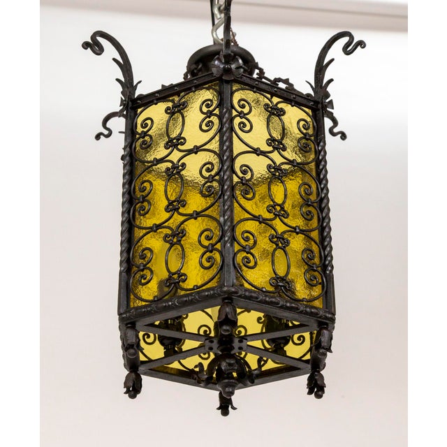 1900s Iron & Amber Glass Gothic Art Nouveau Lantern For Sale - Image 11 of 13