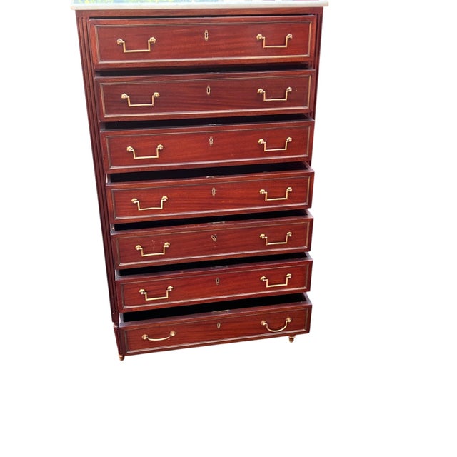 19th Century Federal Neoclassical Mahogany Tall Chest W Marble Top For Sale - Image 11 of 16