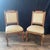 Exceptional pair of antique French Neoclassical side chairs distinguished by finely executed geometric and floral inlay,...