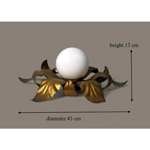 Mid 20th Century Italian Gilt Brass and Opaline Glass Flush Mount Ceiling or Wall Light For Sale - Image 18 of 18