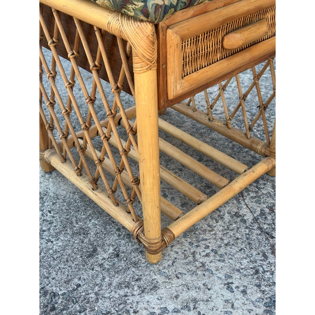 Wood Antique Tapestry Covered Rattan Side Table For Sale - Image 7 of 9