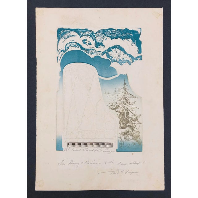 "Concert Grand" embossed etching by Paul (last name illegible). Pencil signed and dedicated.