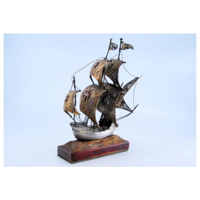 Silver Filigree Galleon with Five Sails For Sale - Image 3 of 11