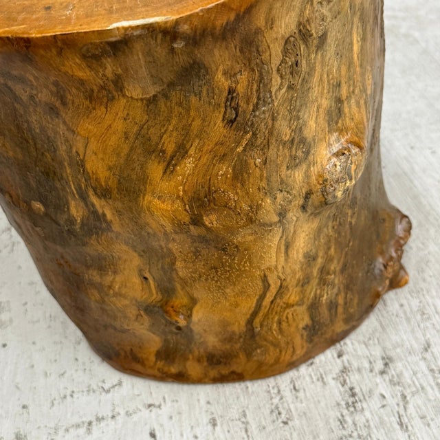 Wood Mid 20th Century Skinny Golden Brown Reclaimed Tree Trunk Side Pedestal Table For Sale - Image 7 of 8