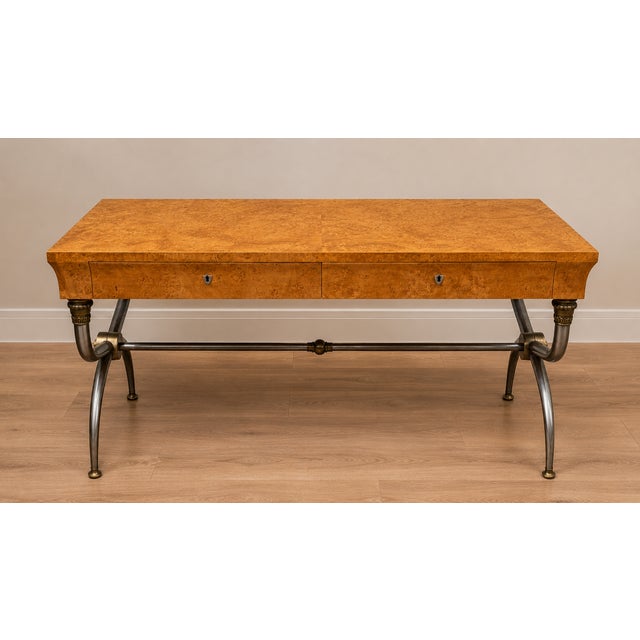 Bloomingdale's 1970s Italian Burl Wood Neo-Classical Maison Jansen Style Desk for Bloomingdales For Sale - Image 4 of 7