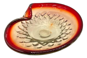 Mid 20th Century Italian Murano Art Glass Folded Edge Bowl W/ Ruby Rim