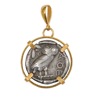 Antique Greek Owl Tetradrachm Coin in 22k Pendant