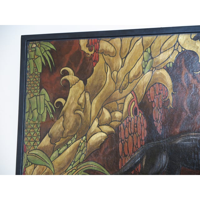 1960s Art Deco Style Panther with Jungle Landscape Oil Painting Signed Fe Sohler, Framed For Sale In Los Angeles - Image 6 of 7