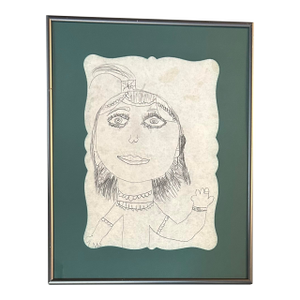 1990’s Original Folk Art Female Portrait Pencil Drawing on Placemat