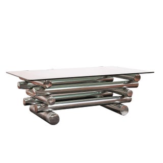 Vintage Table in Glass and Chromed Metal, 1970s For Sale