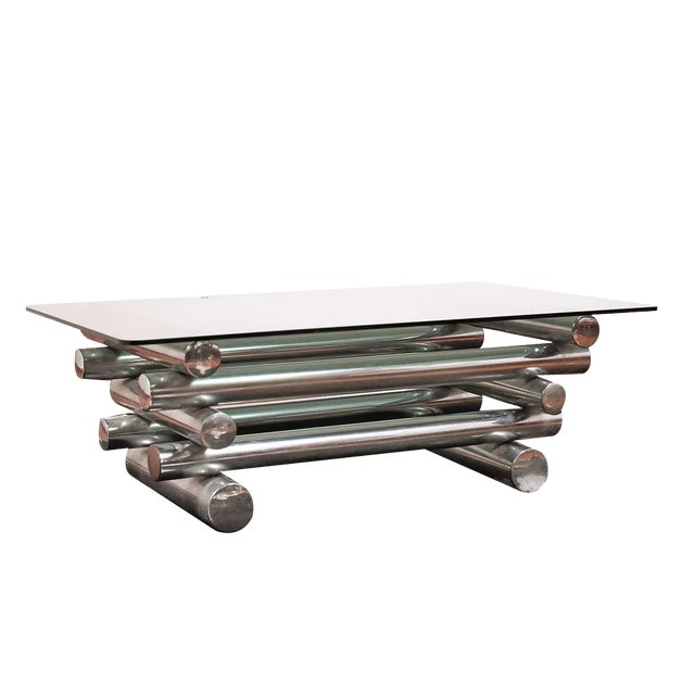 Vintage Table in Glass and Chromed Metal, 1970s For Sale