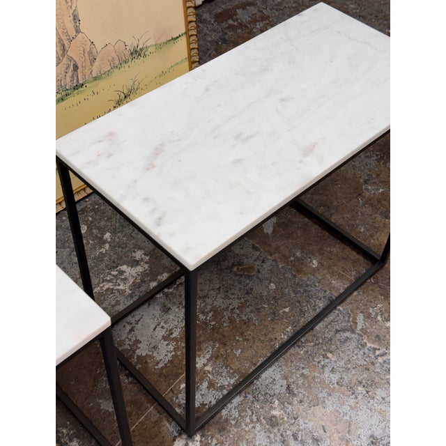 Pottery Barn Delaney Rectangular Marble End Tables, Pair For Sale - Image 11 of 12