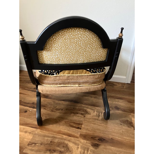 Vintage Hollywood Regency Lounge Chair – Gold & Black Designer Upholstery For Sale - Image 4 of 16