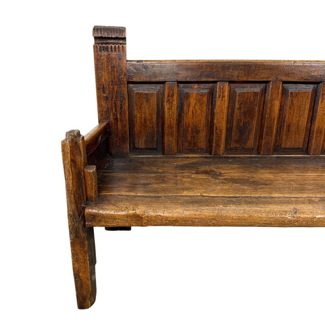 Antique Traditional Spanish Oak Bench For Sale - Image 3 of 18