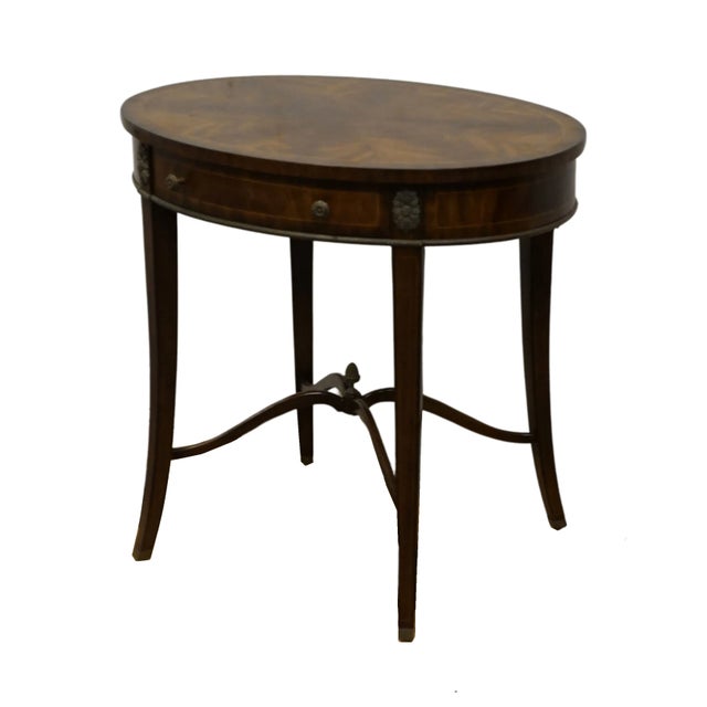 Traditional Maitland Smith Banded Flame Mahogany British Imperial Traditional Style 28x20" Oval Accent End Table For Sale - Image 3 of 12