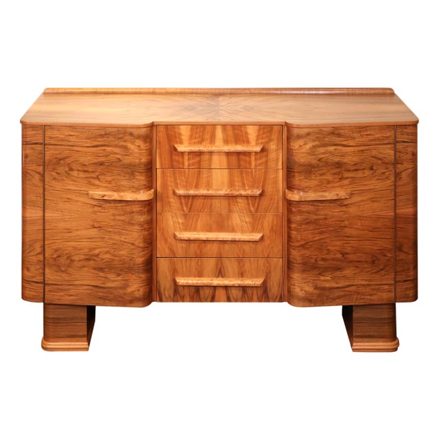 Art Deco Burl Walnut “Talent Series” Sideboard, Stamped F. H. Marshall & Co. For Sale