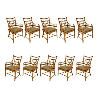 Milling Road for Baker Furniture Chippendale Bamboo & Cane Dining Armchairs – Set of 10 For Sale