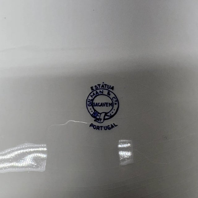 Early 1900s Blue Transferware Tureen and Underplate Marked Estatua Gilman & Cta Sacavem Portugal For Sale - Image 6 of 7