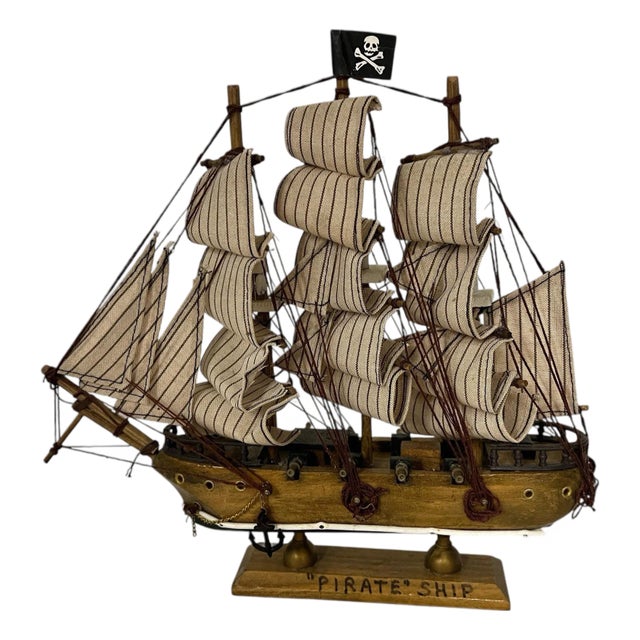 Vintage Wood Model Pirate Ship For Sale